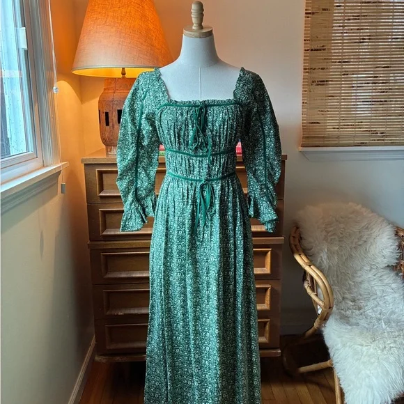 Christy Dawn Marissa Forest Green Floral Dress Lovebird Laurel Medium - Picture 6 of 10